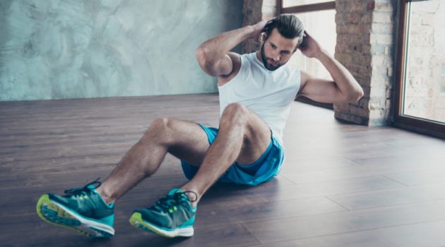 Workout Shorts Made for Endurance Male Model Situps Workout Sneakers Tank Shorts