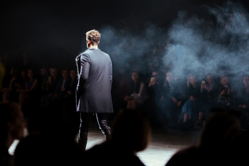 Male Model Walking Runway Fashion Show Catwalk Smoke