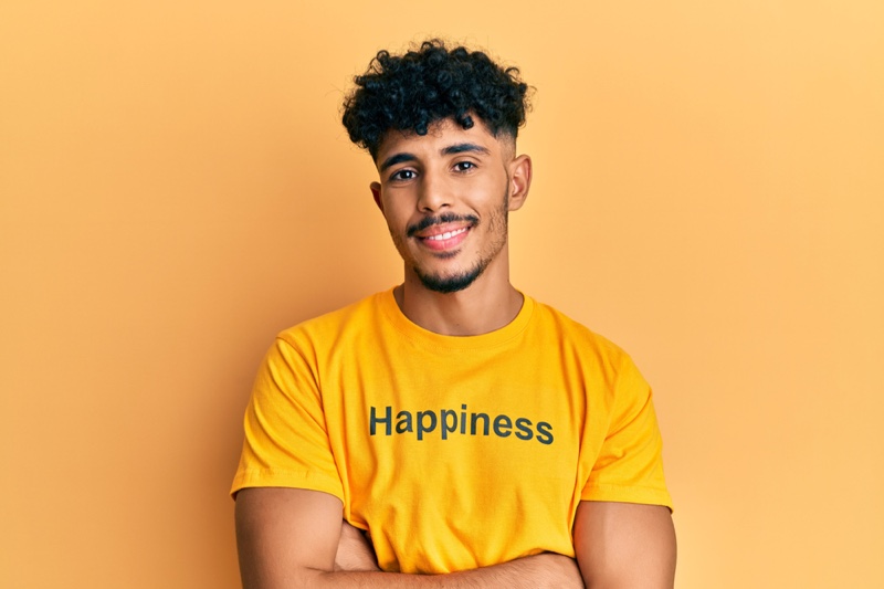 Man Curly Hair Yellow Happiness T-Shirt