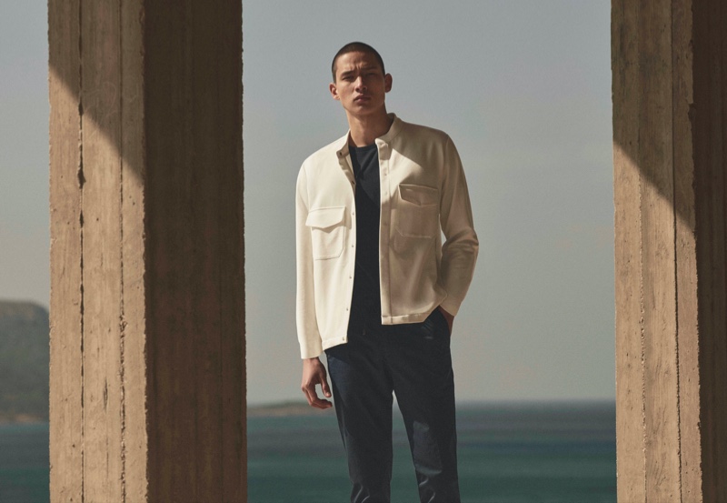 Appearing in Massimo Dutti's spring 2021 Limited Edition campaign, Tommy Vanden Meerssche wears a cotton overshirt.