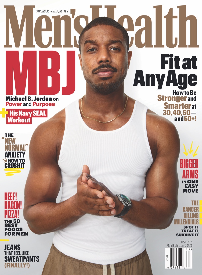 Rocking a white tank, Michael B. Jordan covers Men's Health's April 2021 issue.