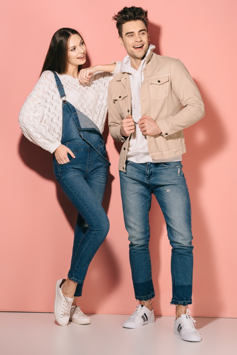 Model couple Jeans Overalls Sneakers Outfits