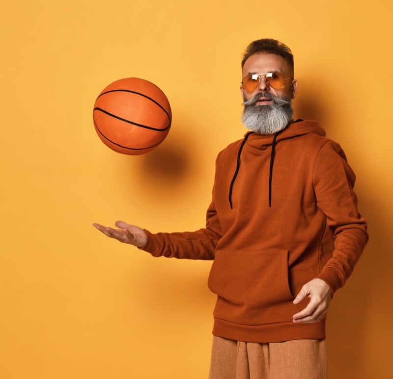 Older Man Hoodie Basketball Grey Beard