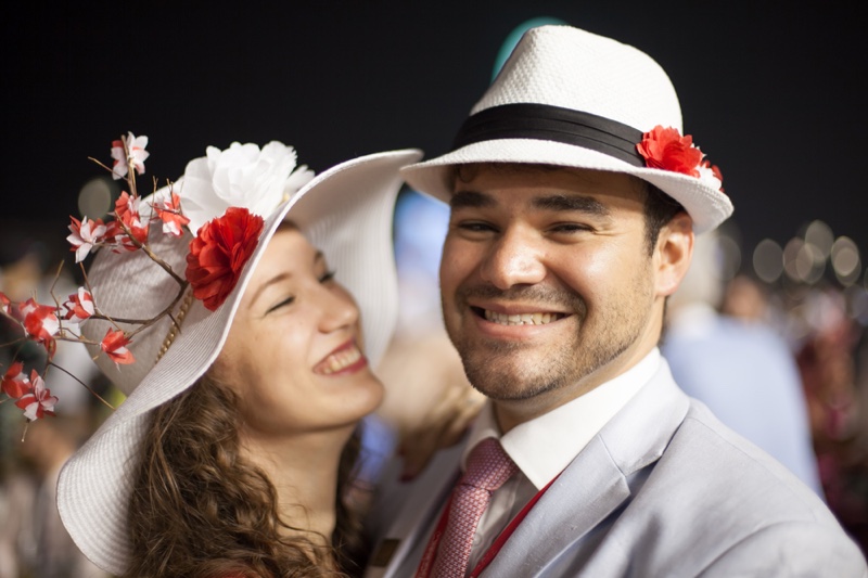 Smiling Man Woman Derby Horse Race Hat Style