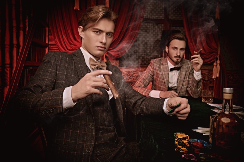 Well Dressed Men Suits Casino Cigars Luxury Drinks