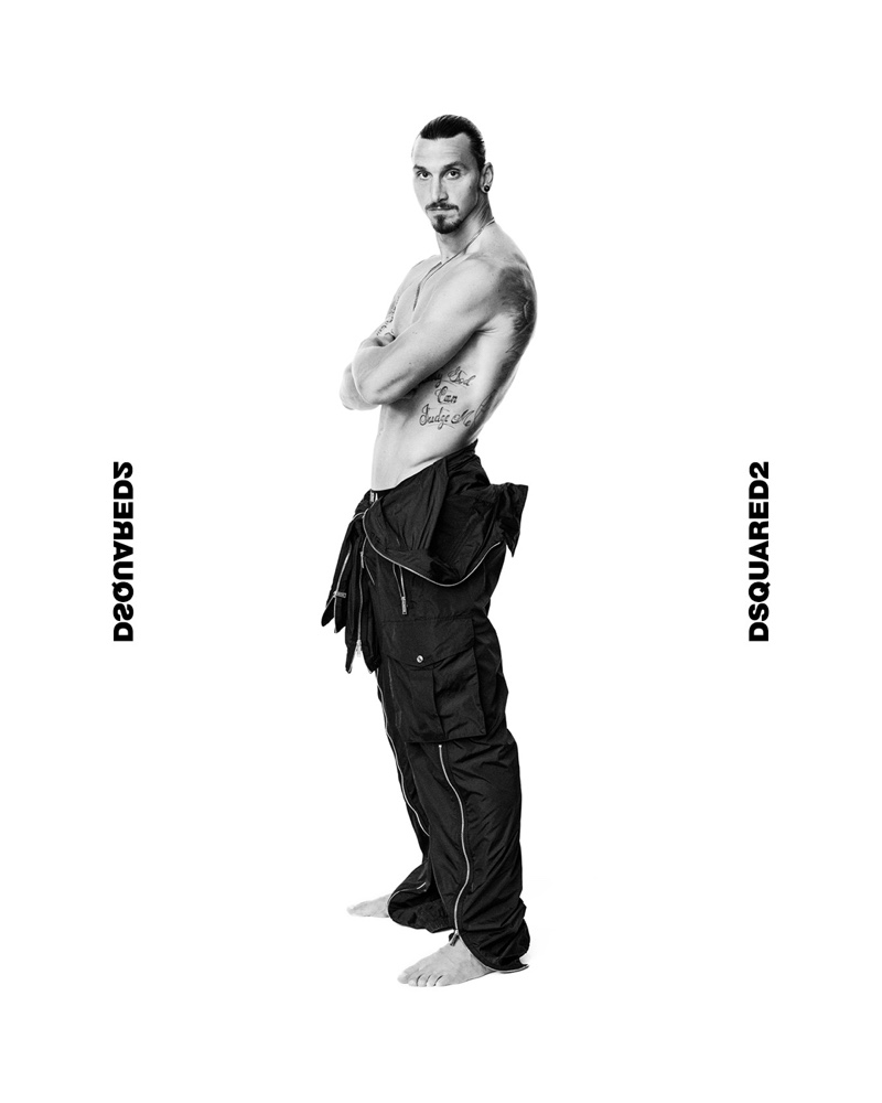 Giampaolo Sgura photographs a shirtless Zlatan Ibrahimović for Dsquared2's spring-summer 2021 men's campaign.