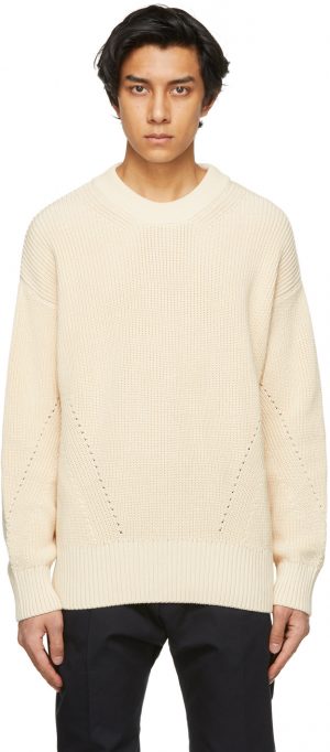 AMI Alexandre Mattiussi Beige Ribbed Boxy Sweater AMI Alexandre Mattiussi Beige Ribbed Boxy Sweater