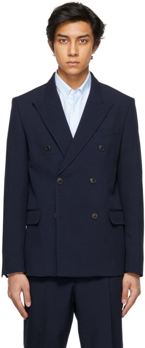 AMI Alexandre Mattiussi Navy Double-Breasted Blazer AMI Alexandre Mattiussi Navy Double-Breasted Blazer