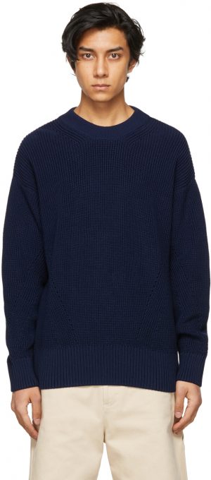 AMI Alexandre Mattiussi Navy Ribbed Boxy Sweater AMI Alexandre Mattiussi Navy Ribbed Boxy Sweater