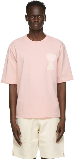 AMI Alexandre Mattiussi SSENSE Exclusive Pink Oversize Ami De Coeur T-Shirt AMI Alexandre Mattiussi SSENSE Exclusive Pink Oversize Ami De Coeur T-Shirt