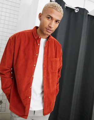 ASOS DESIGN 90s oversized cord shirt in rust-Orange ASOS DESIGN 90s oversized cord shirt in rust-Orange