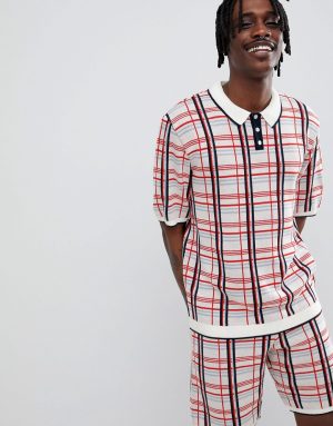 ASOS DESIGN Knitted Two-Piece Check Polo T-Shirt In White ASOS DESIGN Knitted Two-Piece Check Polo T-Shirt In White