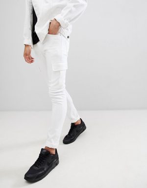 ASOS DESIGN Super Skinny Jeans In White With Cargo Pockets ASOS DESIGN Super Skinny Jeans In White With Cargo Pockets