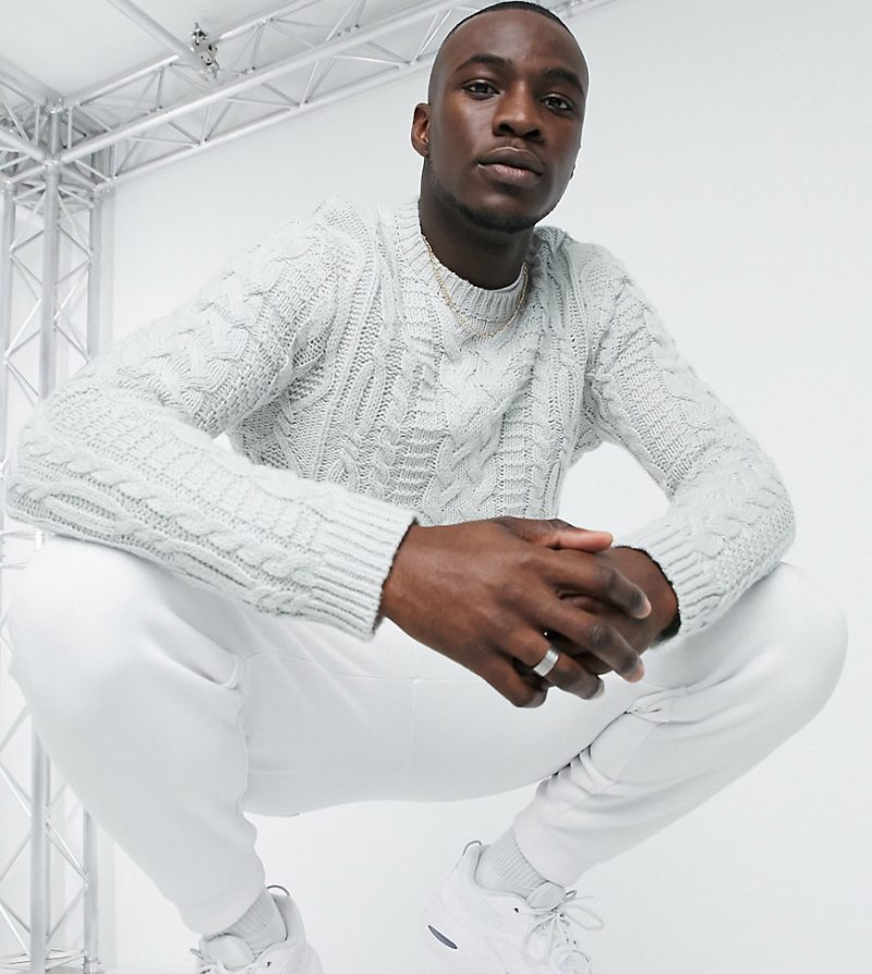 grey crew neck sweater outfit