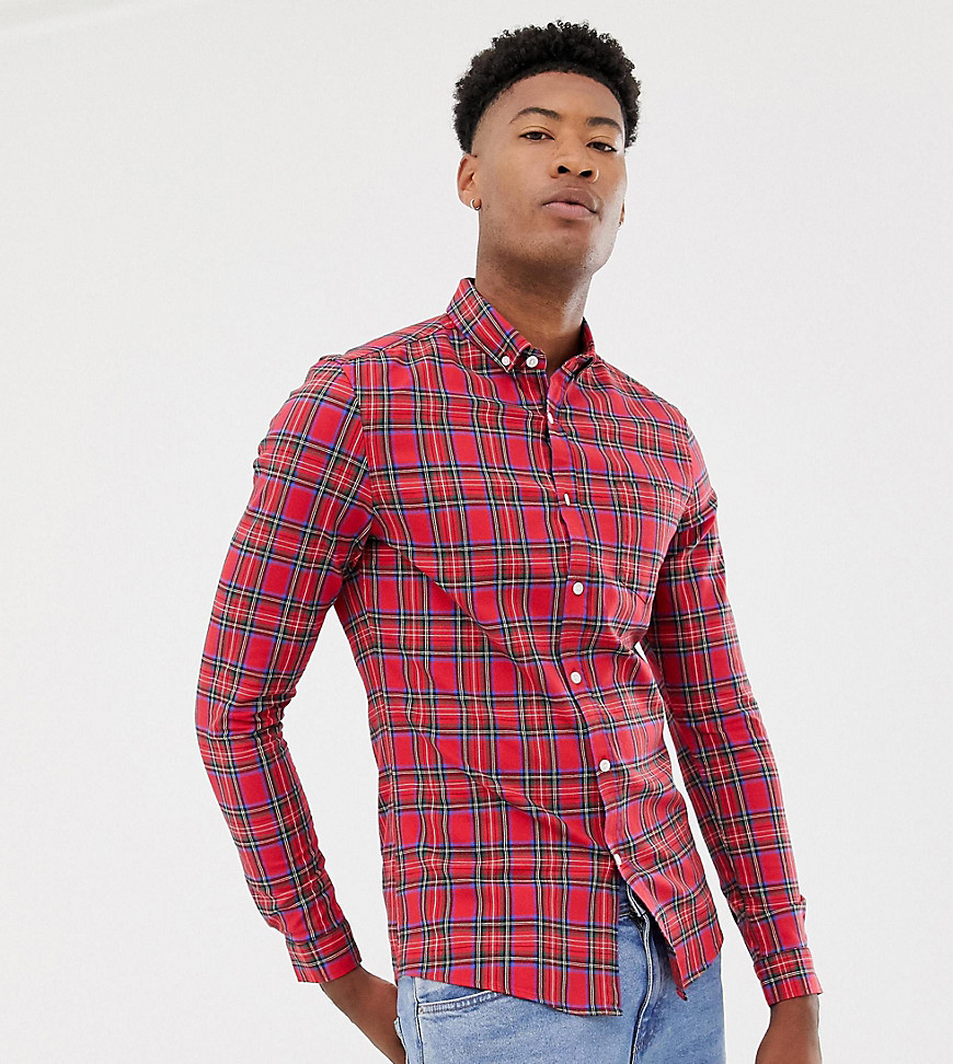 ASOS DESIGN Tall skinny check shirt in red plaid | The Fashionisto