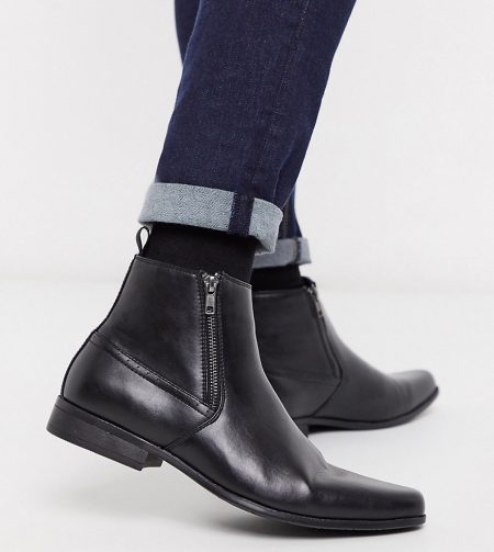 asos design wide fit chelsea boots in black faux suede