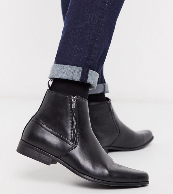 asos design wide fit chelsea boots in black faux suede