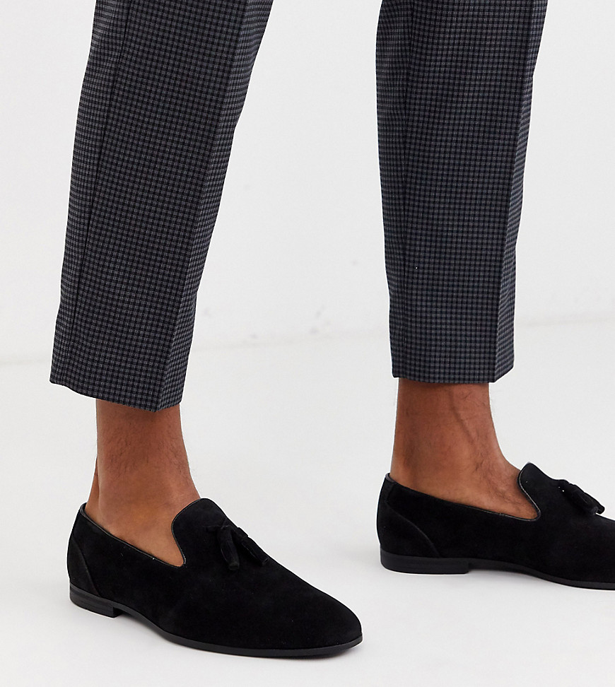 ASOS DESIGN Wide Fit tassel loafers in black faux suede | The Fashionisto