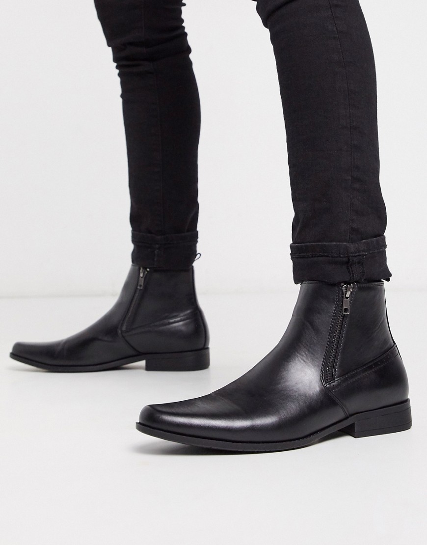 ASOS DESIGN chelsea boots in black faux leather with zips | The Fashionisto
