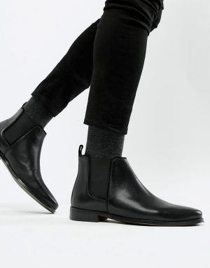 ASOS DESIGN chelsea boots in black leather with black sole ASOS DESIGN chelsea boots in black leather with black sole