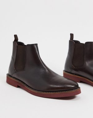 ASOS DESIGN chelsea boots in brown leather with contrast sole ASOS DESIGN chelsea boots in brown leather with contrast sole