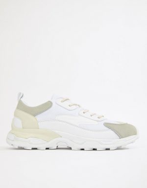 ASOS DESIGN chunky sole multi paneled sneakers-White ASOS DESIGN chunky sole multi paneled sneakers-White