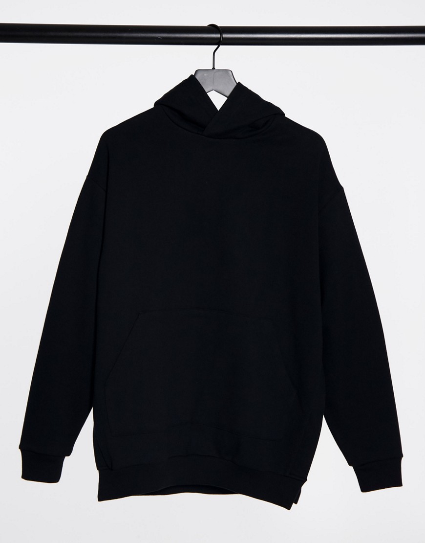 ASOS DESIGN heavyweight oversized hoodie with side slit in black | The ...