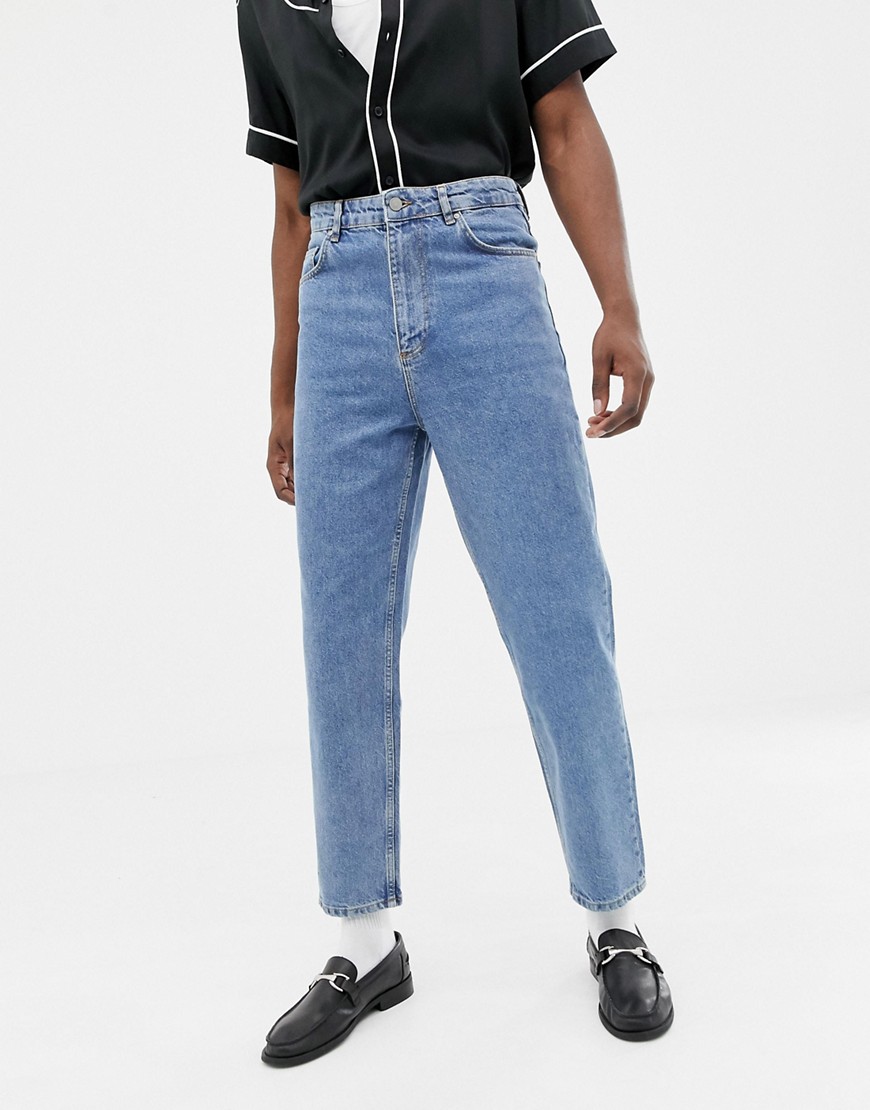 high waisted blue trousers