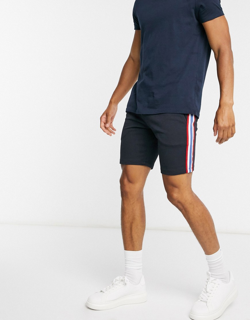 ASOS DESIGN jersey relaxed shorts with knit side stripe in navy | The ...