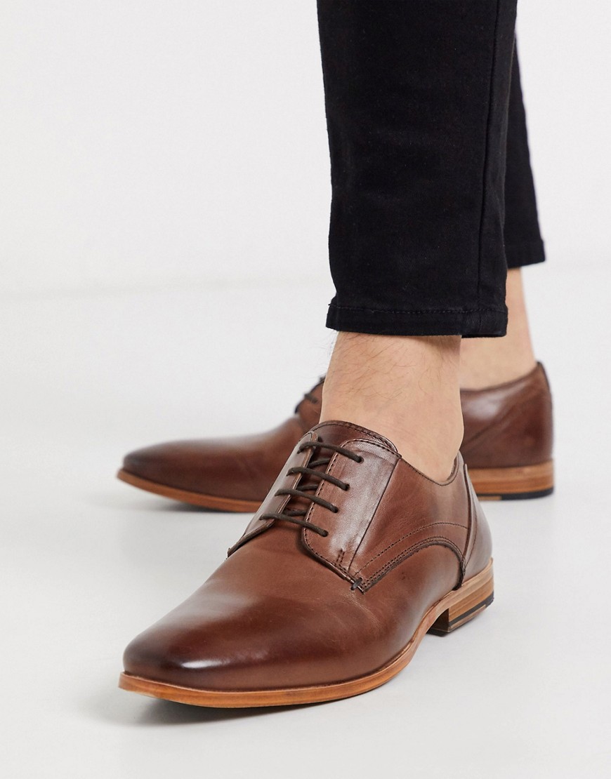 ASOS DESIGN lace up shoes in brown leather with natural sole | The ...