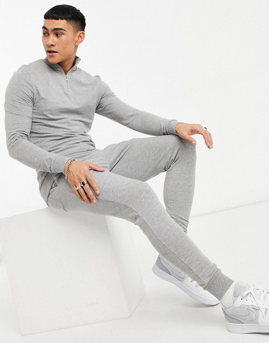 ASOS DESIGN organic muscle tracksuit with half zip sweatshirt in gray ...