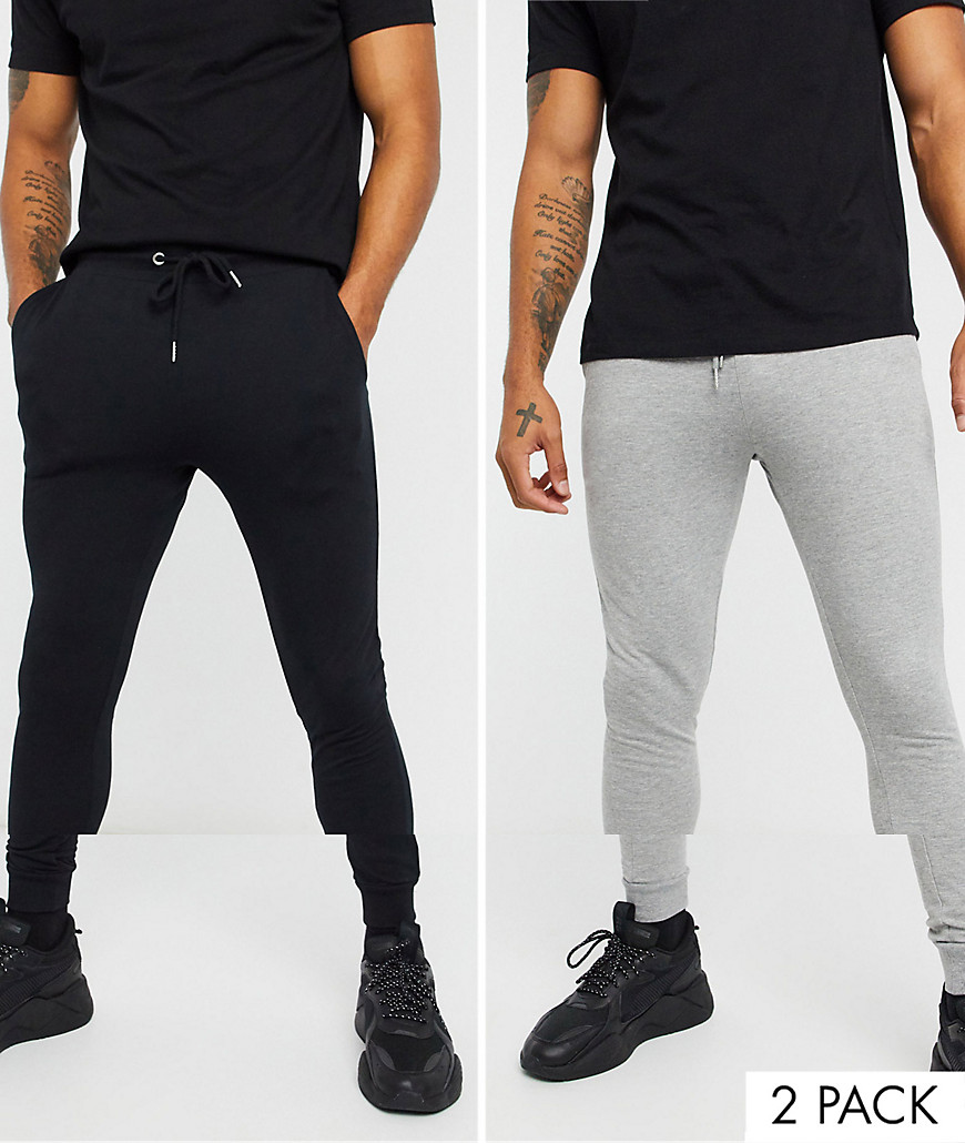 ASOS DESIGN organic super skinny sweatpants 2 pack black/gray marl ...