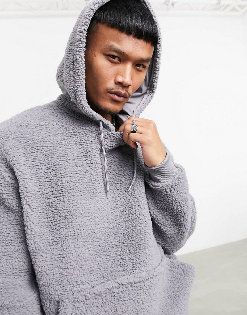 mens oversized teddy hoodie