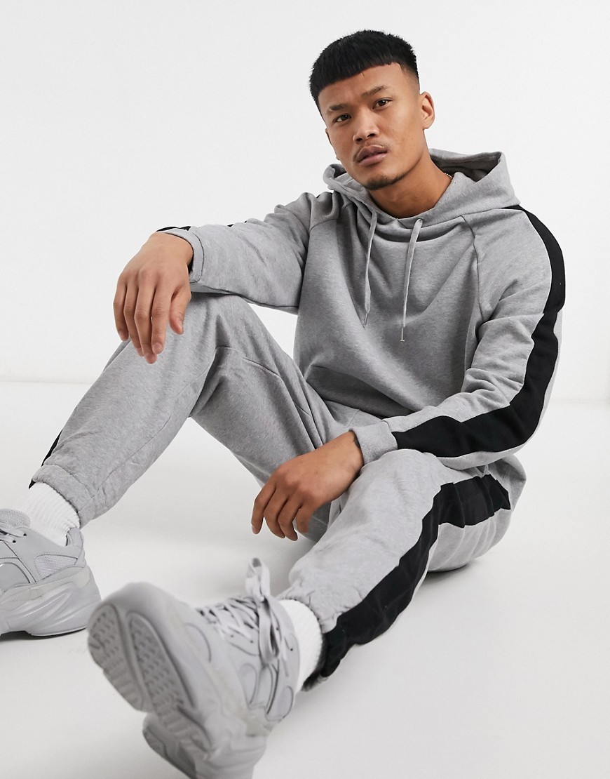 ASOS DESIGN oversized tracksuit in gray heather with colorblock side ...