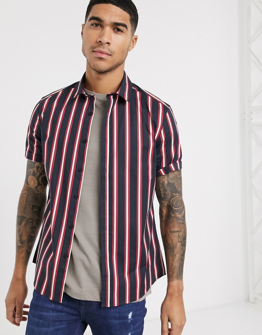 ASOS DESIGN slim stripe shirt in black | The Fashionisto