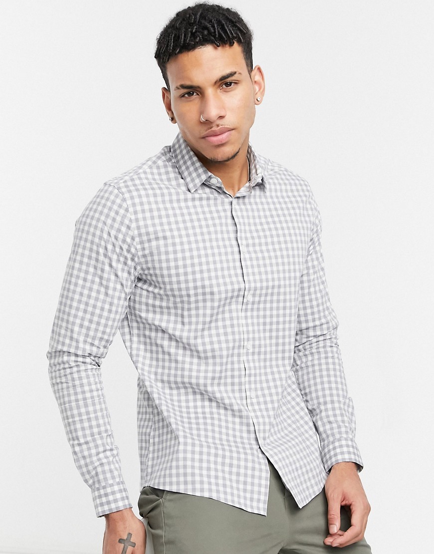 ASOS DESIGN stretch slim check shirt in gray-Grey | The Fashionisto
