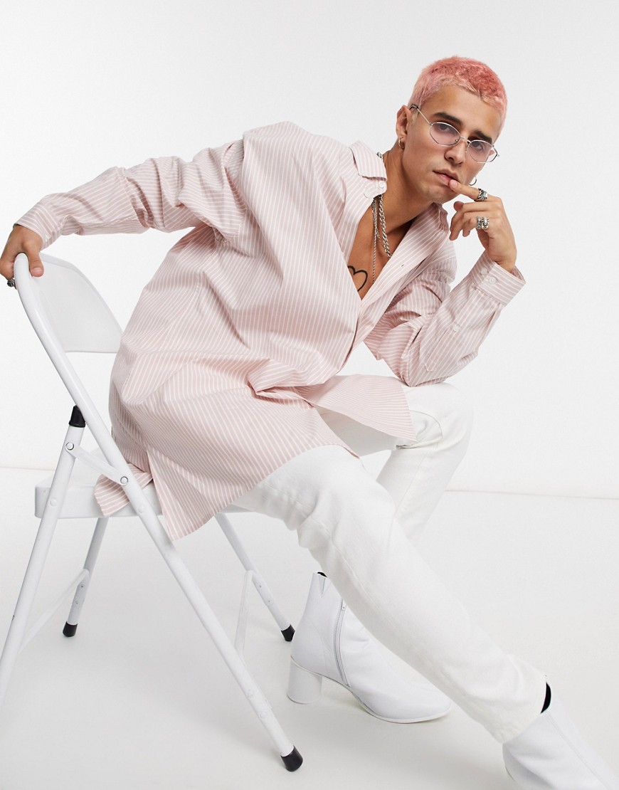 ASOS DESIGN super oversized vertical stripe shirt in pink | The Fashionisto