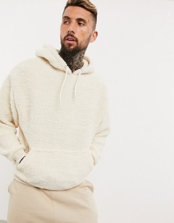 ASOS DESIGN two-piece oversized hoodie in off-white teddy-Neutral | The ...