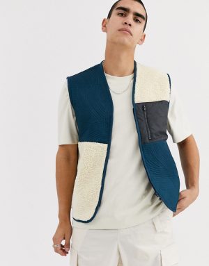 ASOS WHITE vest in borg & quilted pattern-Blues ASOS WHITE vest in borg & quilted pattern-Blues