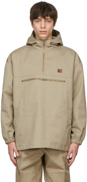 Acne Studios Beige Twill Hooded Anorak Jacket Acne Studios Beige Twill Hooded Anorak Jacket