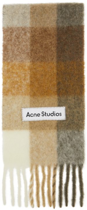 Acne Studios Beige & Brown Alpaca & Mohair Large Check Scarf Acne Studios Beige & Brown Alpaca & Mohair Large Check Scarf