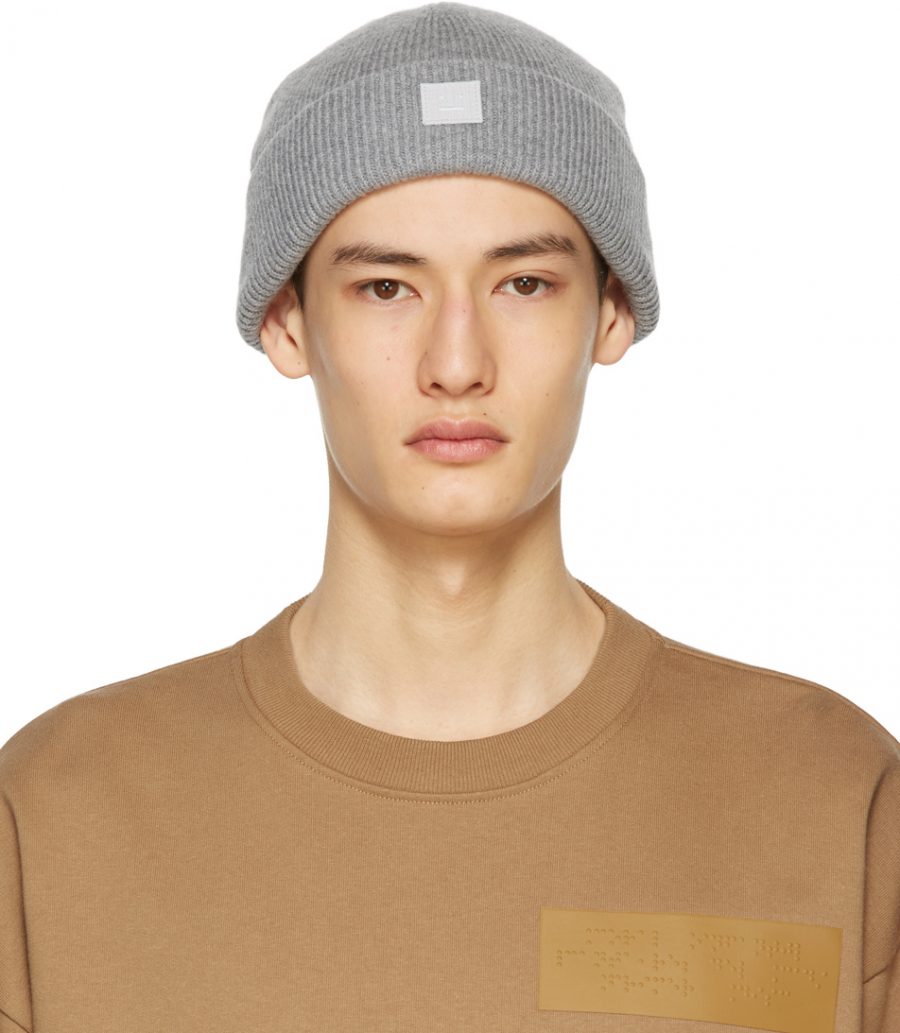 Acne Studios Grey Wool Patch Beanie The Fashionisto