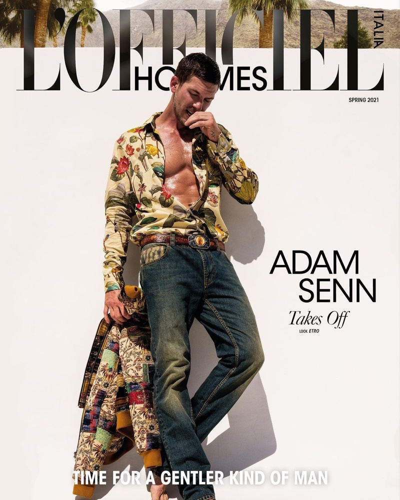 Adam Senn covers the spring 2021 edition of L'Officiel Hommes Italia.