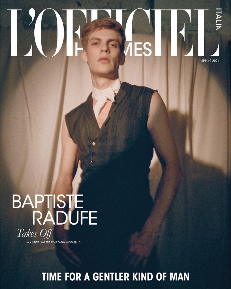 Baptiste Radufe covers the spring 2021 edition of L'Officiel Hommes Italia.