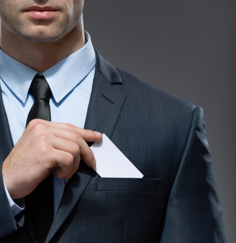 Cropped Man Suit Business Card Pocket Cropped Man Suit Business Card Pocket