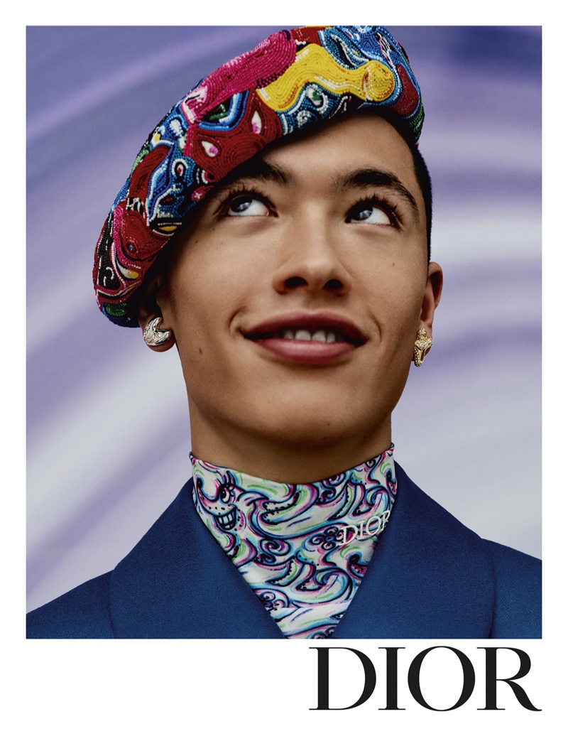 All smiles, Issa Naciri appears in Dior Men's pre-fall 2021 campaign.