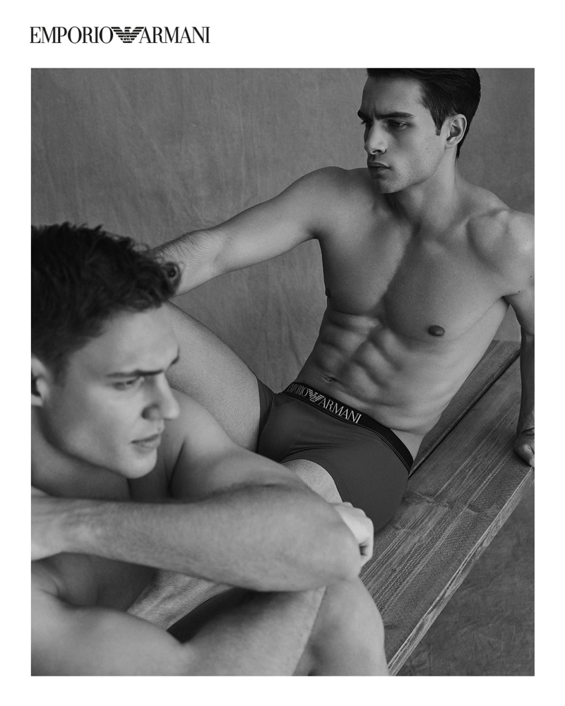 Tobias Reuter and Aleksandar Rusić star in Emporio Armani's spring-summer 2021 underwear campaign.