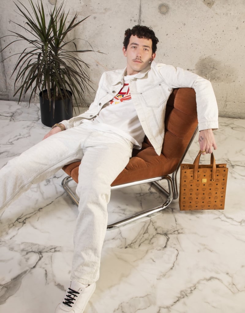 Front and center, Frankie Jonas appears in MCM's spring 2021 campaign.