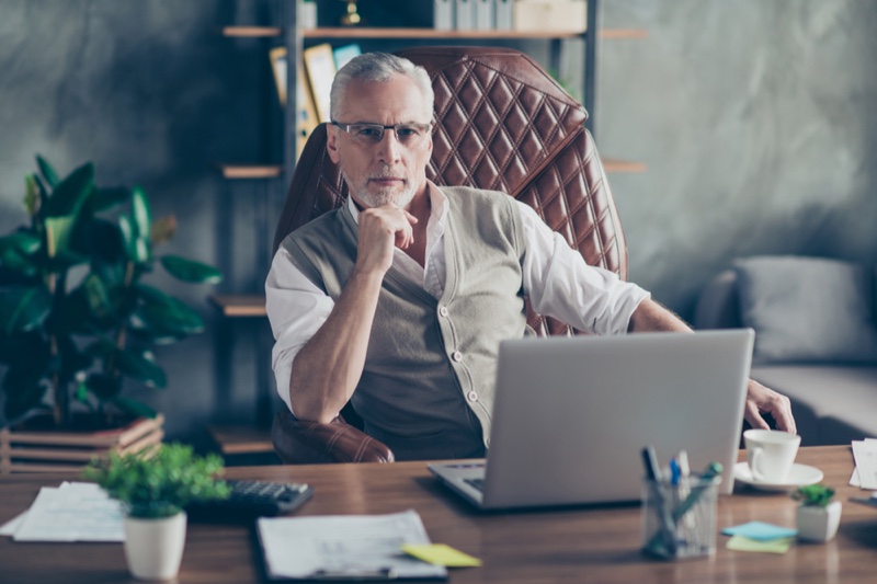 Grey Hair Older Business Man Laptop Grey Hair Older Business Man Laptop
