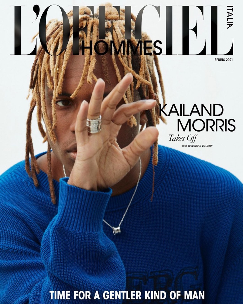 Kailand Morris covers the spring 2021 edition of L'Officiel Hommes Italia.